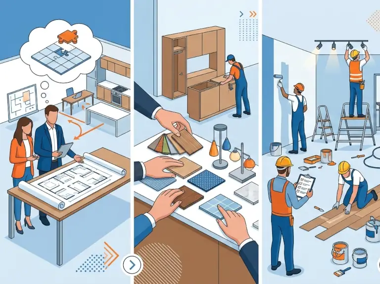 We specialize in turnkey interior fit-out services, managing every aspect of a project from start to finish. This means you don’t have to worry about a thing—we handle it all. Our Complete Process Space Planning: We begin by carefully planning the layout to maximize every square inch. We focus on creating a flow that is both functional and comfortable, whether it’s for an office, a retail store, or a residential home. Custom Finishes: We go beyond the basics to bring your unique vision to life. This includes selecting and installing custom cabinetry, unique flooring, specialized lighting, and tailored finishes that reflect your style and meet your exact needs. Project Execution: Our integrated team ensures every detail is executed with precision. We manage the entire process, coordinating all trades and suppliers to ensure the project is delivered on time and to the highest standard of quality. Whether you need a new office setup, a retail space ready for business, or a completely new home interior, we provide a seamless, stress-free experience from the initial concept to the final handover.